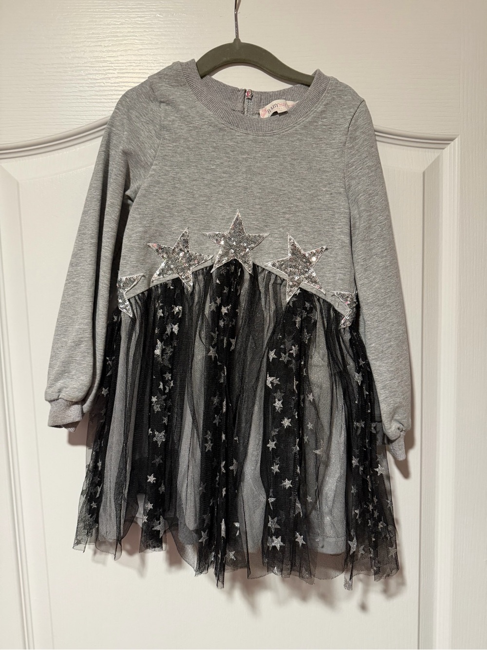 Girls' Grey Star Tulle Dress with Black Star Skirt